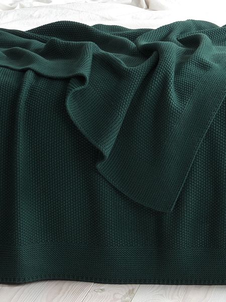 Покривало в'язане 170x240 LA MODNO CORN Emerald (50% бавовна, 50% акрил) смарагдове 200256 фото